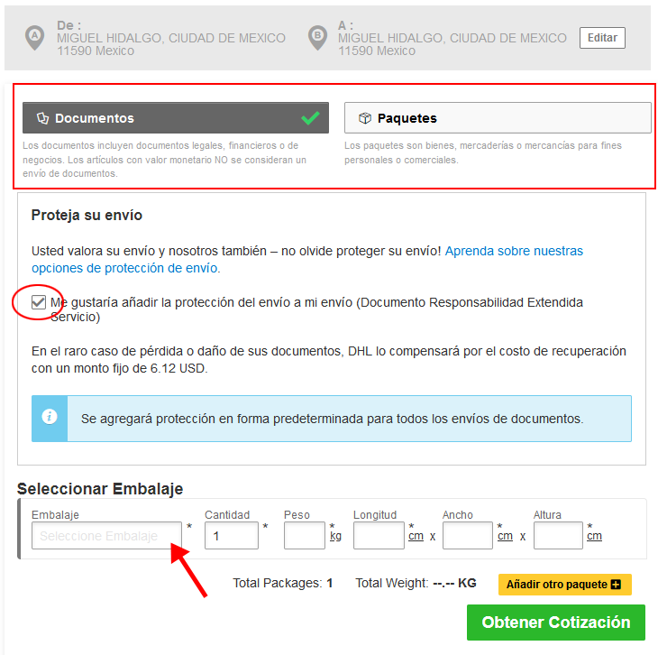 cotizacion envio dhl