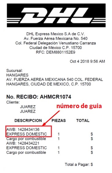 ticket dhl guia